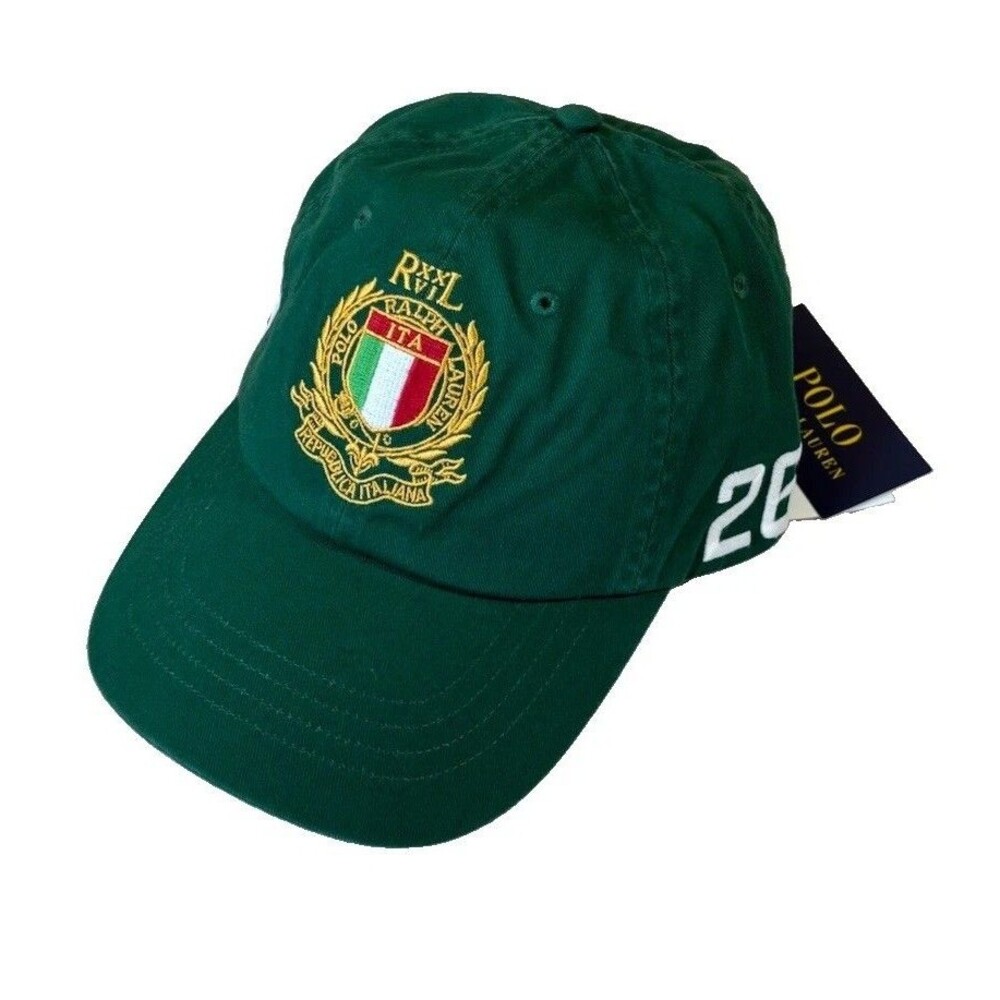 NWT Polo Ralph Lauren Italy Crest 2026 Soccer Green Strapback Hat Cap Football